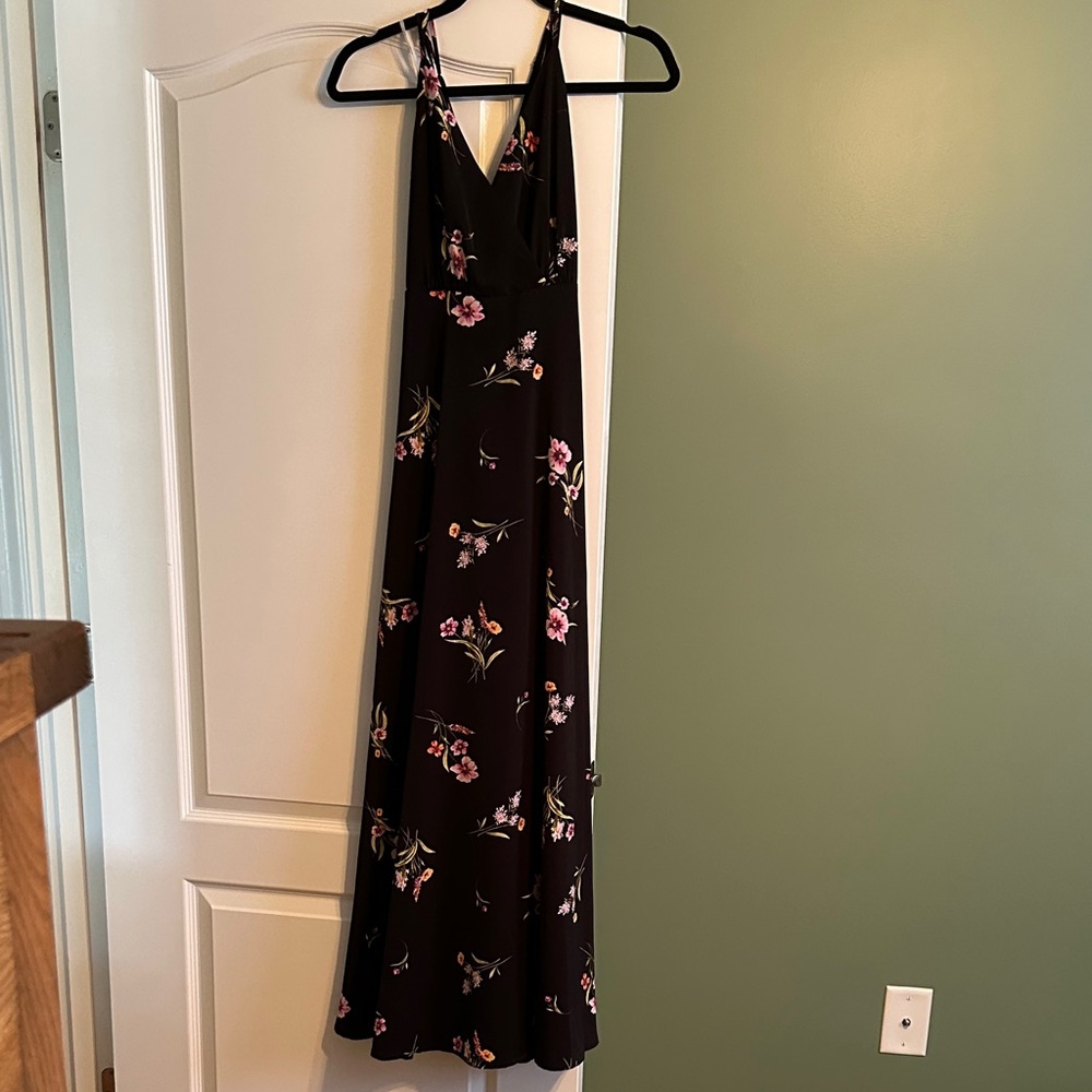 Lulu's Black Halter Maxi Dress with Pink Floral Print